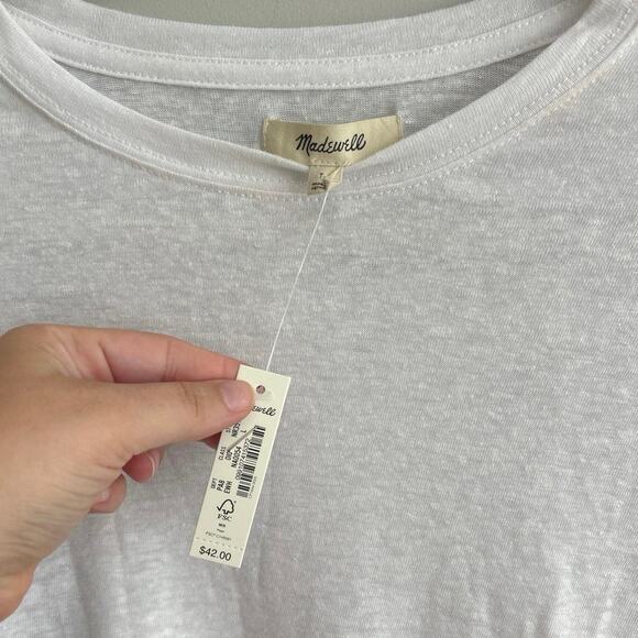 NWT Madewell Linen-Blend Crewneck Oversized Tee In White Size Large - Picture 4 of 6